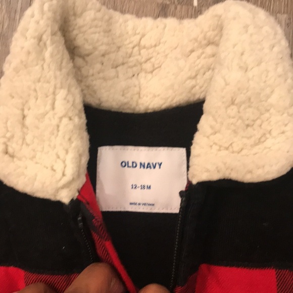 baby GAP Buffalo Plaid Vest Puffer Velvet Cotton Fur Collar 12-18 - Picture 2 of 5